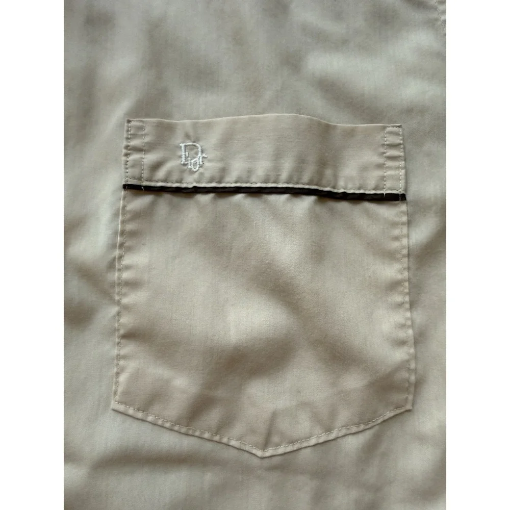 Vintage Christian Dior Monsieur Pajama Top Men's L Long Beige Button Up Dapper